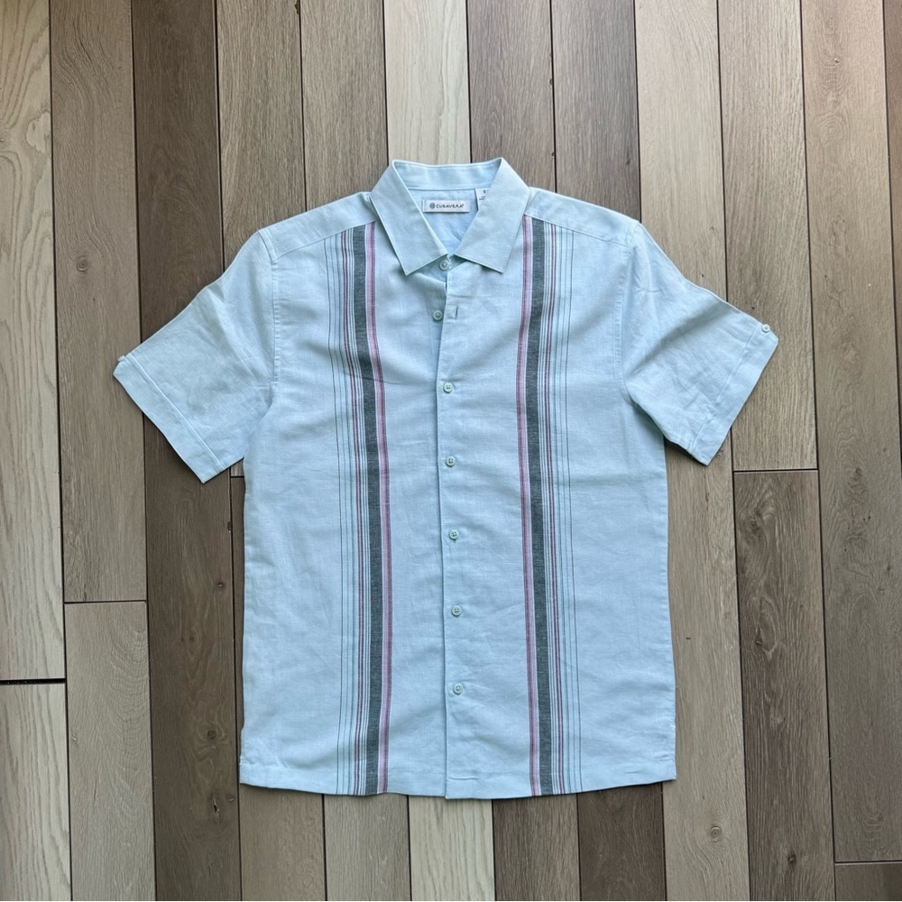 Cubavera Linen Blend Stripe Panel Shirt | Size: Small | Excellent Condition